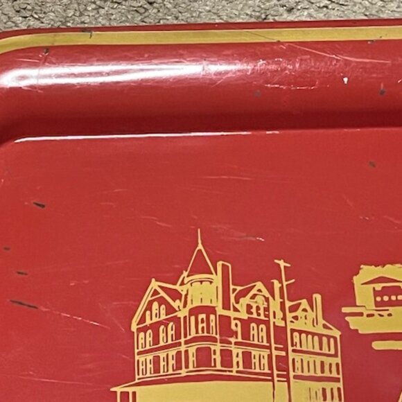 VTG Belding Michigan Centennial Metal Tray 1857-1957 - Red & Gold - Picture 8 of 11